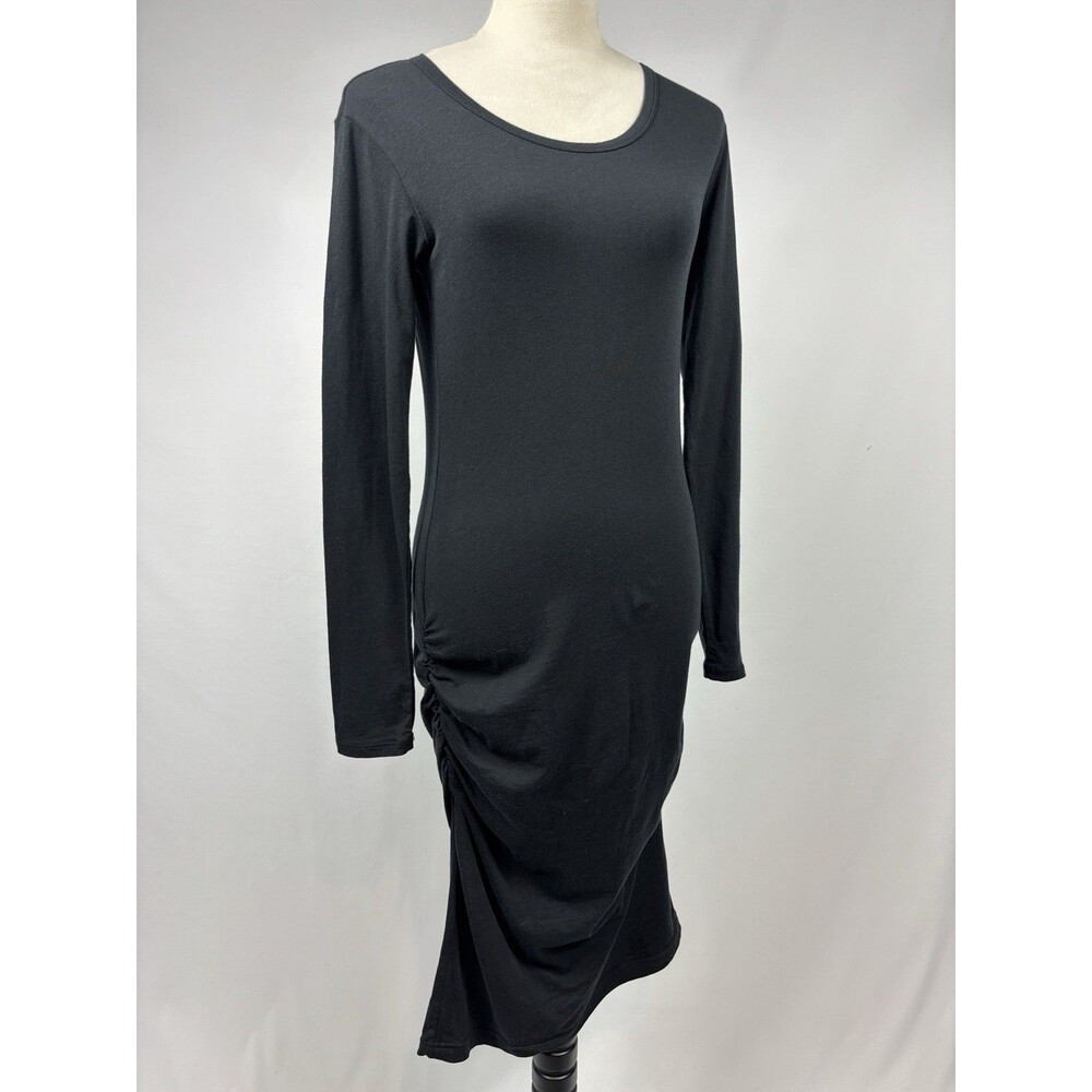 James Perse Bodycon Maxi Dress Black Size 3 Large Long Sleeve Scoop Neck Ruched